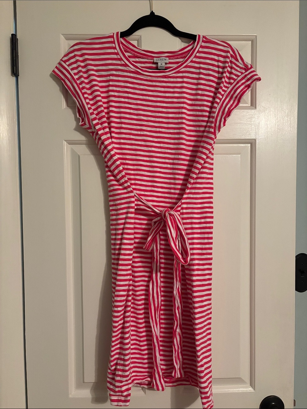 J. Crew Factory Pink and White Striped Tie-Front Shirt Dress